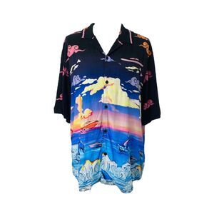Pink + Dolphin Men’s Shirt Multicolor Ocean Print Button-Down Size Medium